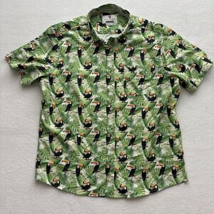 International Report Men XL Hawaiian Shirt Toucan Bird Tropical Leaves Green AOP